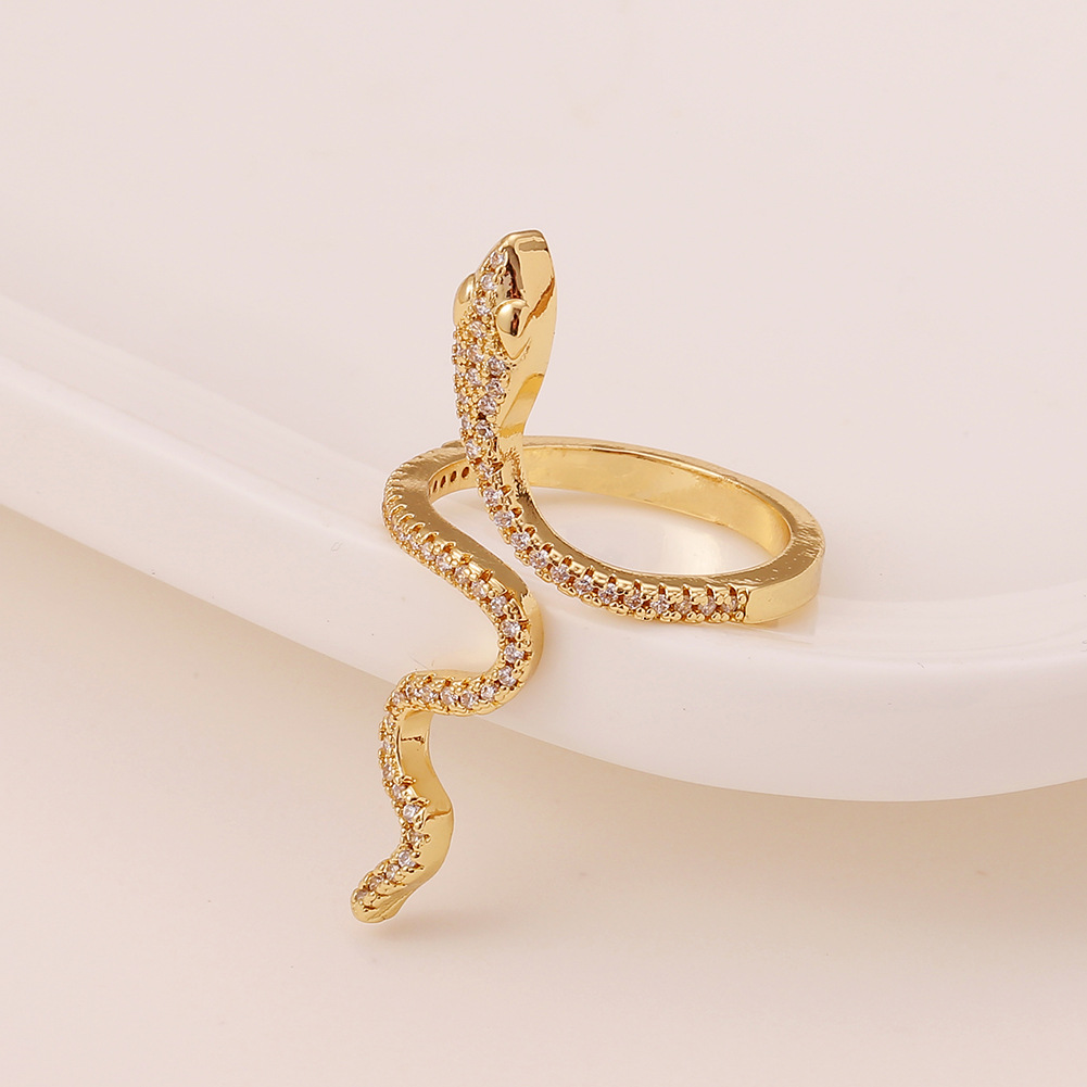 hip-hop exaggerated copper-plated real gold snake-shaped open tail ring