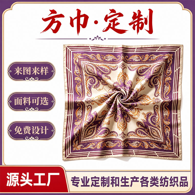 Source factory custom headscarves, imitation silk printed square scarves, polyester satin printed headscarves, versatile small square scarves