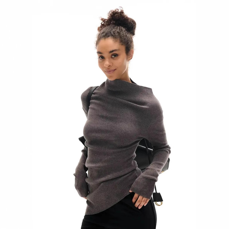 Cross-Border Amazon's Popular 25 Autumn and Winter Soft Elastic Texture Multi-Wear Scimitar Cut Knitted Sweater Long Turtleneck