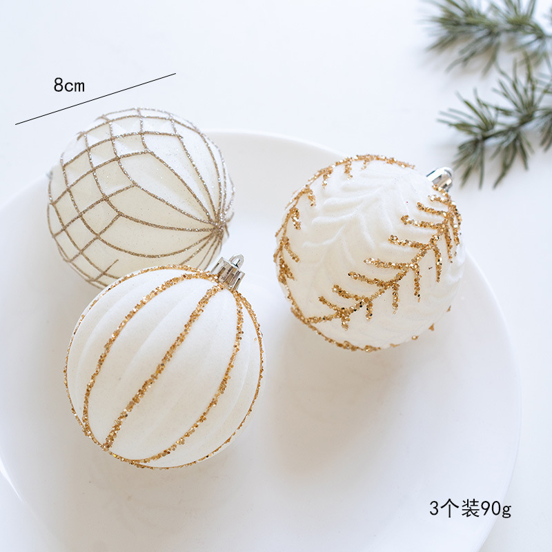 跨境新品8cm盒装酒红色奶白色植绒球圣诞树装饰球橱窗装饰挂件|undefined