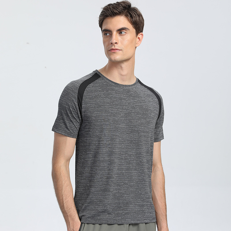 Verano nueva Camiseta deportiva casual para hombre costura elástica correr fitness transpirable manga corta hombres ropa de secado rápido al aire libre