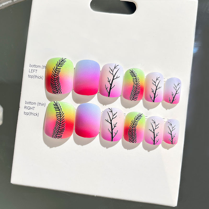 24 piezas de puntas de uñas postizas para adultos, estilo corto, uñas postizas en relieve, nuevas pegatinas de uñas, puntas de uñas tridimensionales