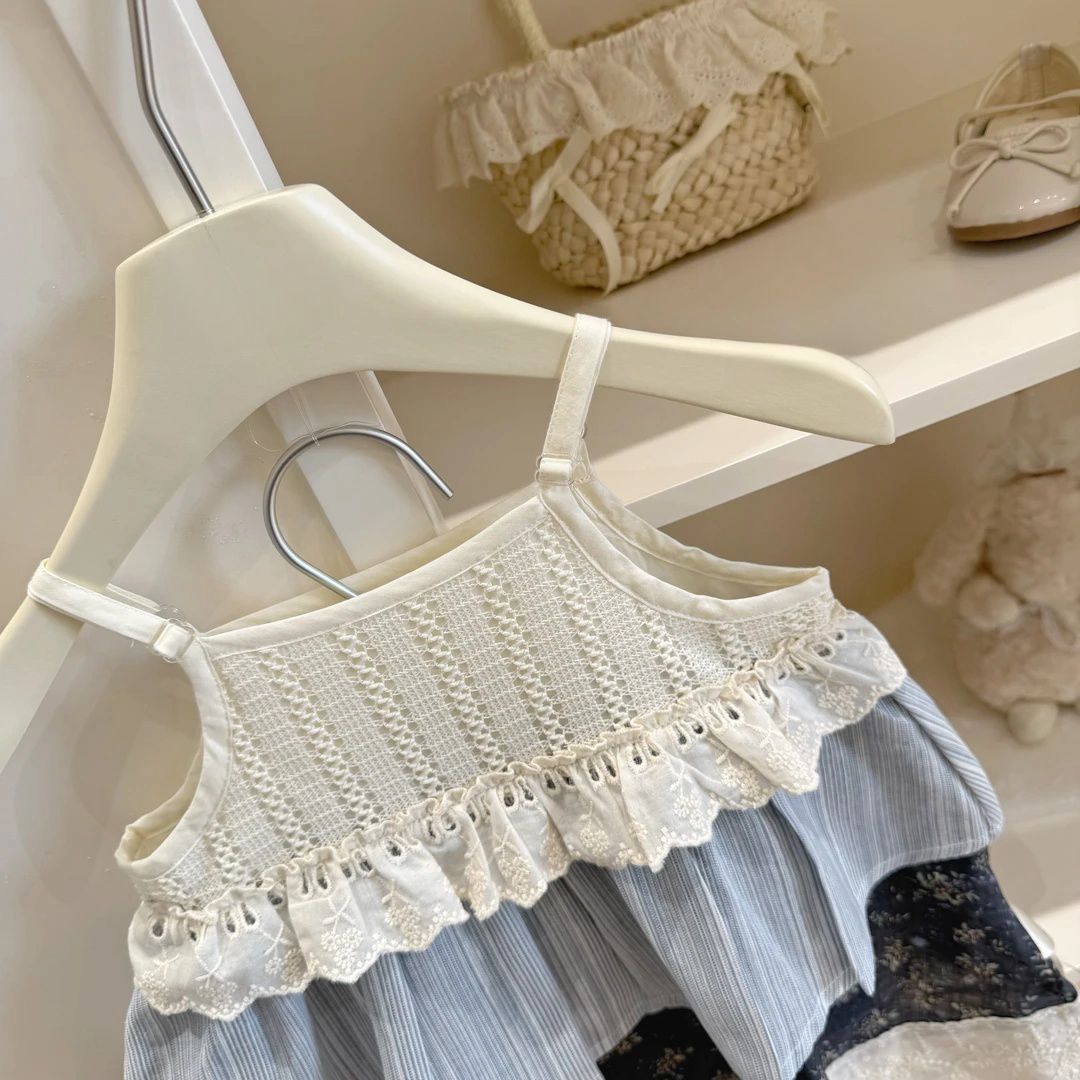 Qianqi ropa infantil de verano para niñas de flores de estilo extranjero empalmado nuevo vestido de princesa vestido empalmado vestido
