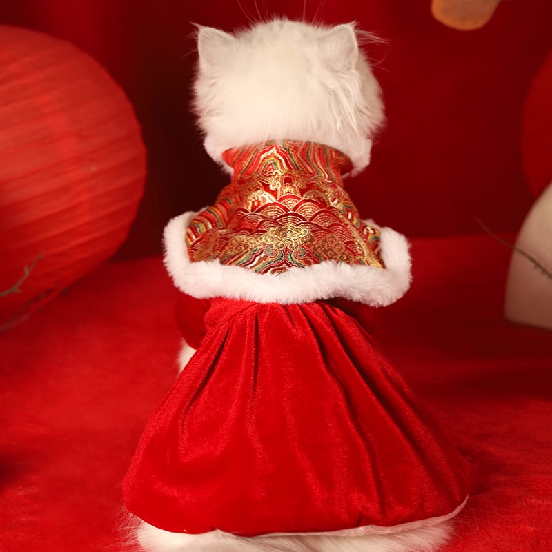 Gato Ropa otoño e invierno cálido títere Año Nuevo festivo gatito invierno mascota invierno perro Año Nuevo falda
