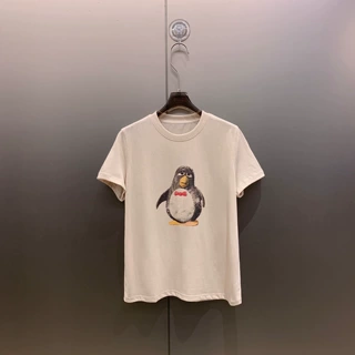 早春短袖T恤 女可爱卡通小企鹅印花图案休闲半袖上衣圆领宽松百搭