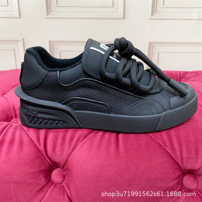Dolce & Gabbana Platform Sneakers Mesh and Leather Logo Detail Black
