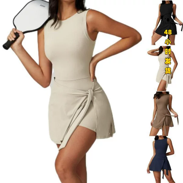 Y 99654 Tight Fit Sport Dress with Bow Strap Sport Dress
