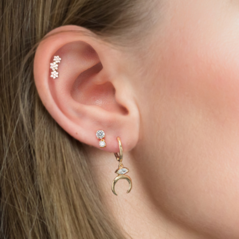 Fashion Snowflake Sterling Silver Inlay Zircon Ear Studs 1 Pair