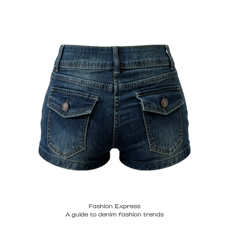 American-Style Dark Blue Low-Waist Hip-Enhancing Denim Shorts for Women, Summer 2026 New Style, Sexy Elastic A-Line Bodycon Hot Pants