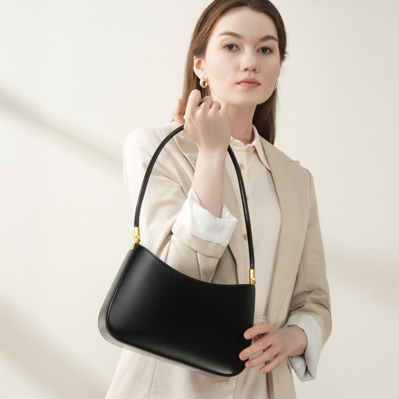 Spring/Summer New Niche Design Genuine Leather Commuter Baguette Bag 2026 French Style Underarm Shoulder Bag Retro Women's Handbag - Thumbnail 2