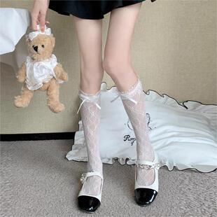 Spring and summer thin women's lace socks jk bow calf socks breathable tube socks lolita sweet pile socks