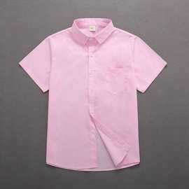 男童白衬衫短袖纯棉衬衣蓝粉色中大儿童领结寸衣学生校服
