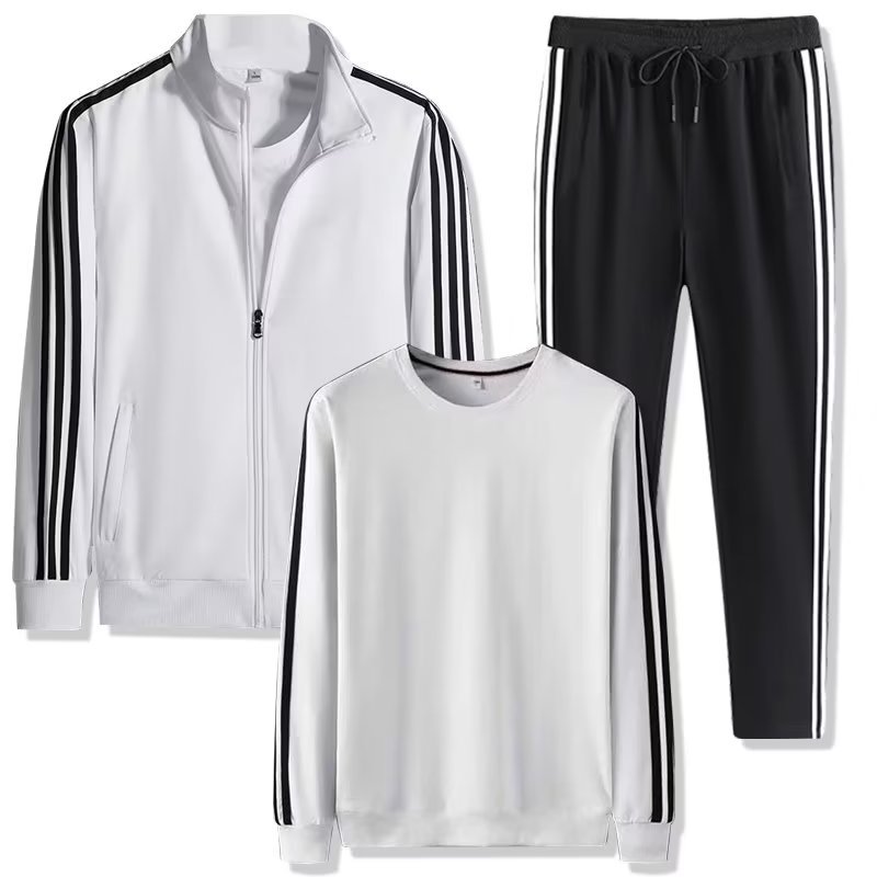 Primavera y otoño chaqueta delgada ropa deportiva para hombres y mujeres ocio tres barras juego de camisetas de correr al aire libre tres piezas juego completo