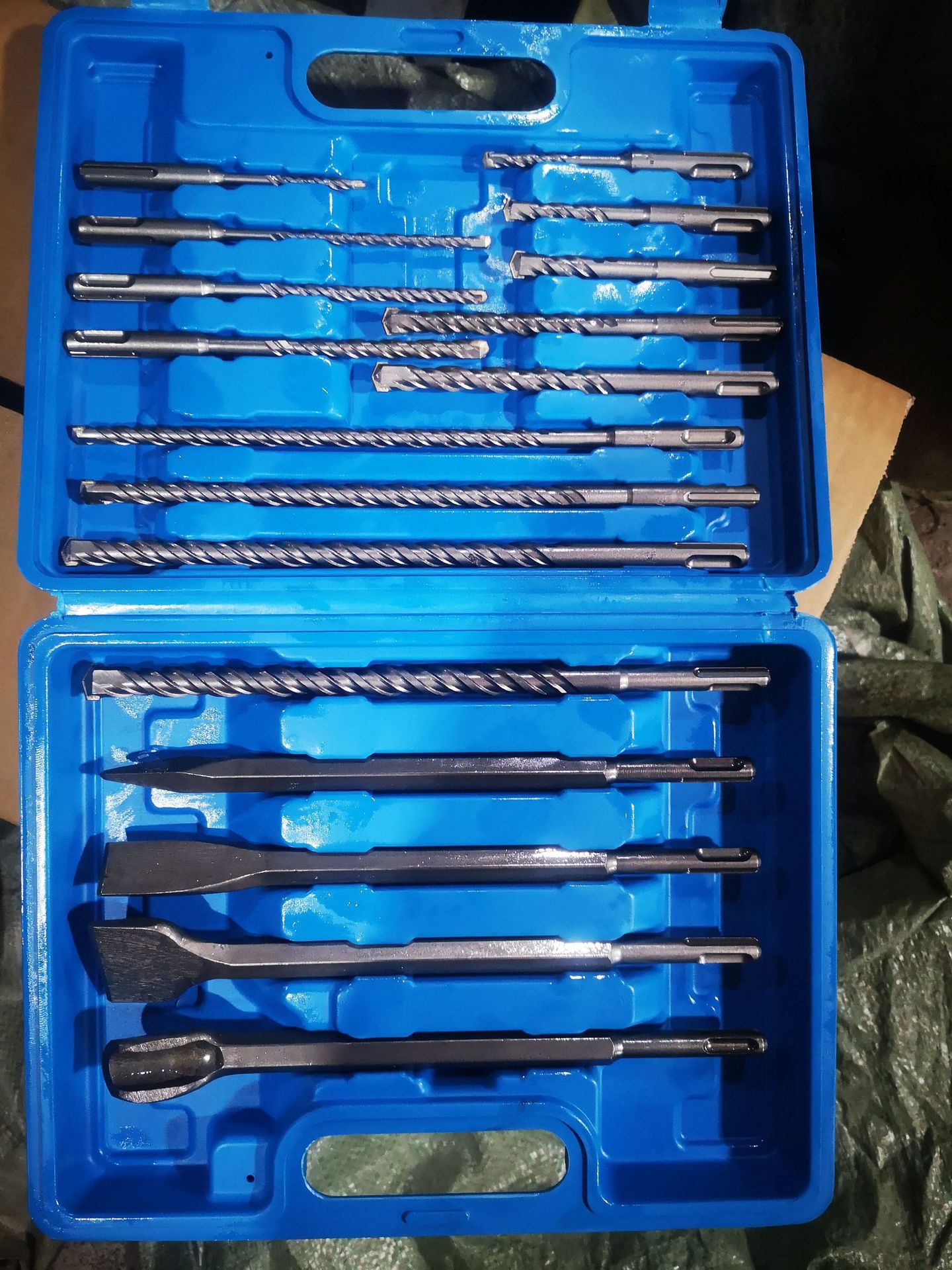 Juego de brocas y cinceles para martillo eléctrico, kit de perforación y demolición con estuche, uso industrial