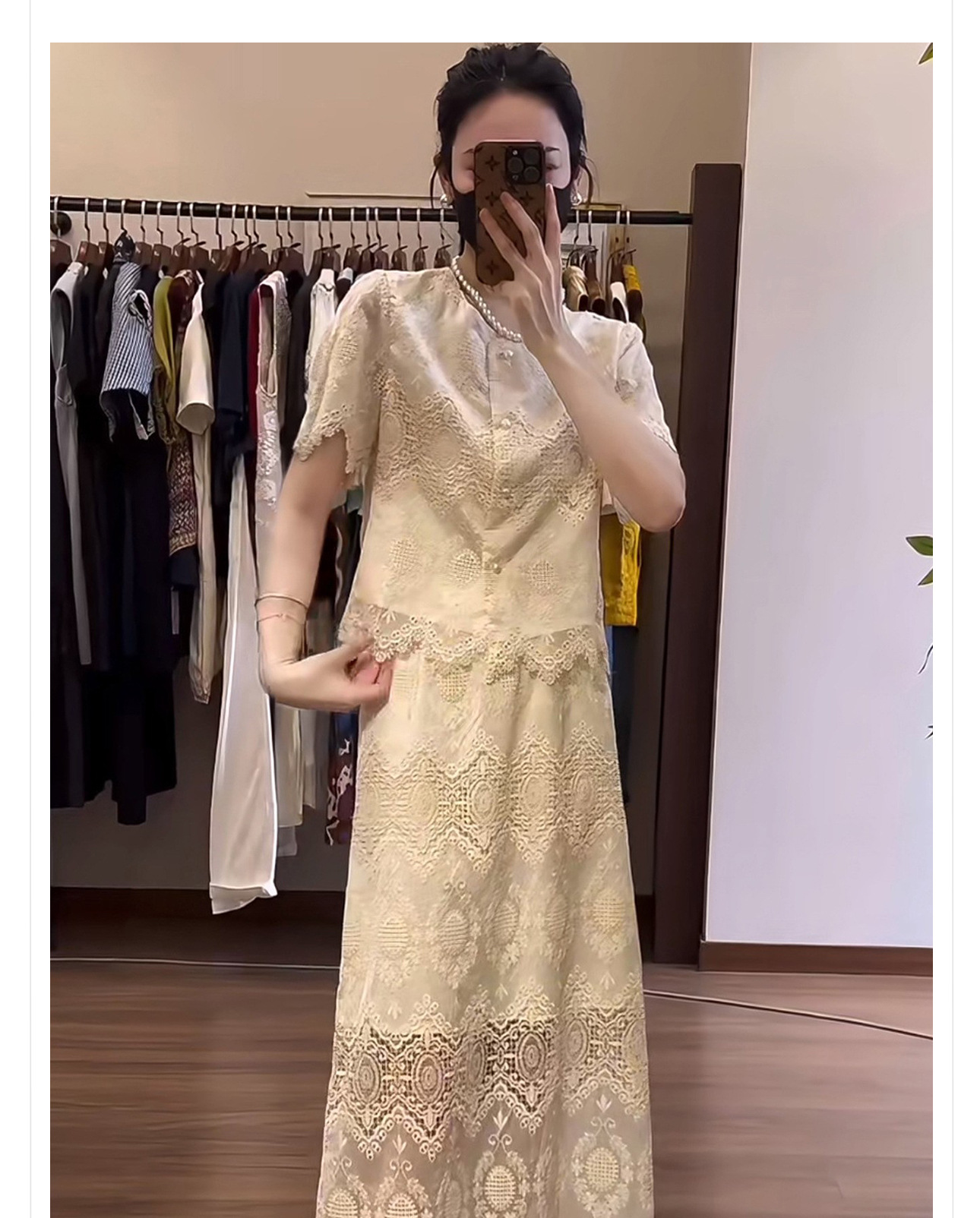 Bộ hai món áo thêu ren phối váy chữ A phong cách Tân Trung Hoa — Áo, Váy nửa chi tiết 2