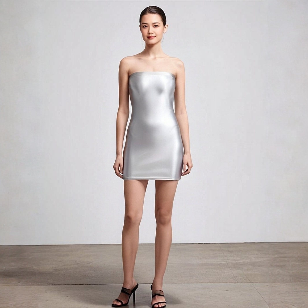 Bodybuilding Yoga Glossy Oily Sexy Hip-Hugging Dress One-Step Skirt Elastic Silky Tight Tube Top Skirt