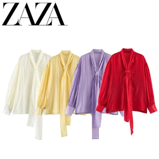 ZAZA 自制欧美风 批发女装 时尚百搭气质蝴蝶结饰丝缎衬衫4786024