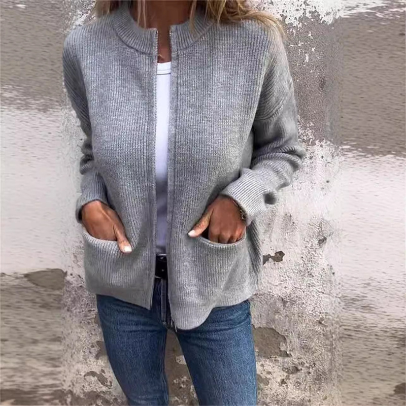 2024 Europe and the United States cross-border Amazon autumn and winter women's new casual fashion solid color pocket cardigan coat women's clothing