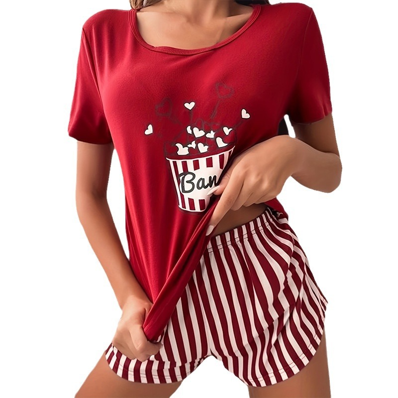 Pijamas transfronterizos posicionamiento femenino camiseta estampada chaleco pantalones cortos traje cómodo hogar casual sexy damas servicio a domicilio