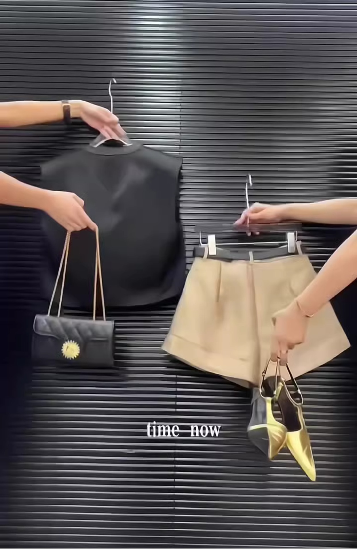 Bộ ba mảnh nữ áo ghi lê kèm áo hai dây và quần short thời trang mùa hè — Màu cà phê đen chi tiết 2