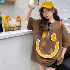 女童短袖t恤裙2024夏季新款中大兒童中長款韓版寬鬆百搭夏裝上衣