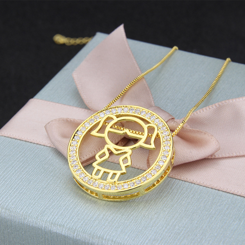 Simple Rhinestone Circle Figure Copper Hollow Necklace Pendant display picture 4