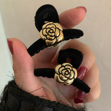 法式复古山茶花公主头发夹黑色丝绒复古小抓夹小香风侧边夹发饰女