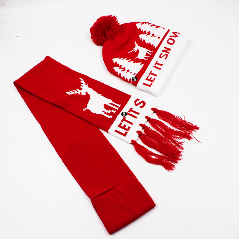 Fabricante transfronterizo de gorros navideños europeos y americanos tejidos en jacquard, gorros navideños de lana con luces LED, gorros navideños con pompón y bufandas. image 62