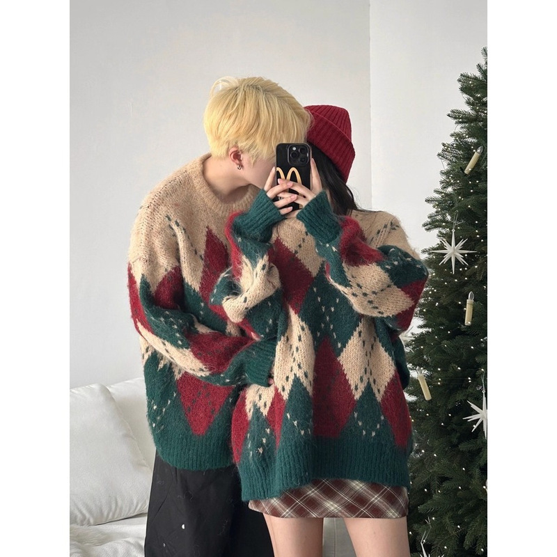 2025 New Christmas Argyle Pullover Sweater for Men and Women, Autumn and Winter Lazy Style Trendy Loose Versatile Knit Top 2025 New Christmas Argyle Pullover Sweater for Men and Women, Autumn and Winter Lazy Style Trendy Loose Versatile Knit Top