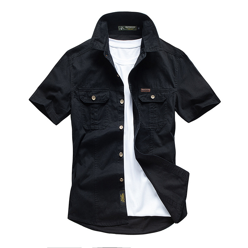 Casual suelta camisa de manga corta para hombres nueva camisa de color sólido de tamaño grande de verano de trabajo de bolsillo superior