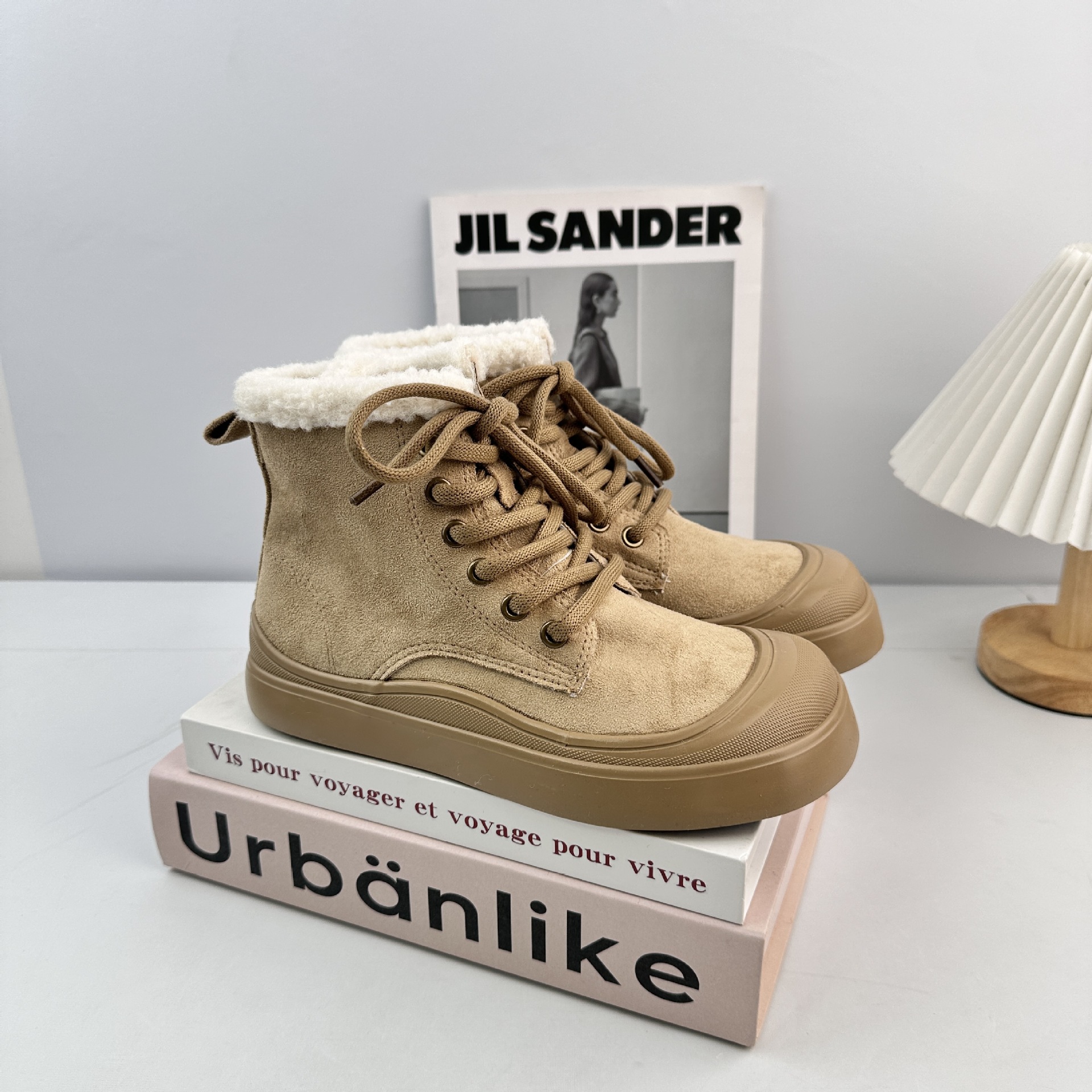 Yuanbo 2025 zapatos de algodón de invierno para mujeres, zapatos de skate de lana de alto alcance coreano, zapatos cálidos y casuales de mujer