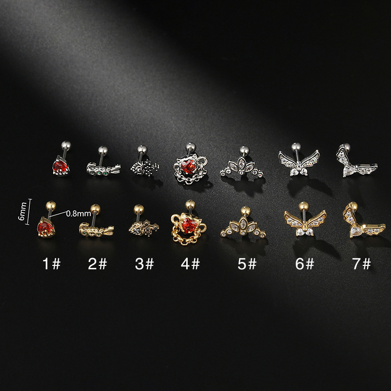 7g Weight Zircon Inlay Material Ear Studs Classification 1 Piece Quantity 1 Piece Simple Style Heart Shape Stainless Steel Inlay Zircon Ear Studs