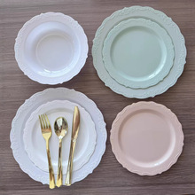 一次性PS塑料盘餐盘浮雕彩色Plastic Plates圆盘欧式仿瓷餐具套装