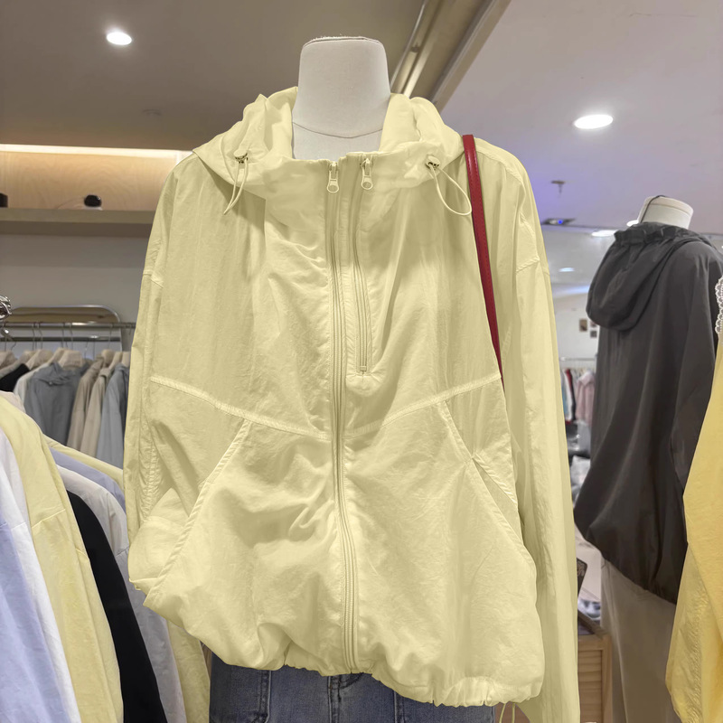 夏の新しいルーズカジュアルダブルジッパー単層薄型多用途フード付きジャケット軽量ジャケット女性の日焼け止めトップ|undefined