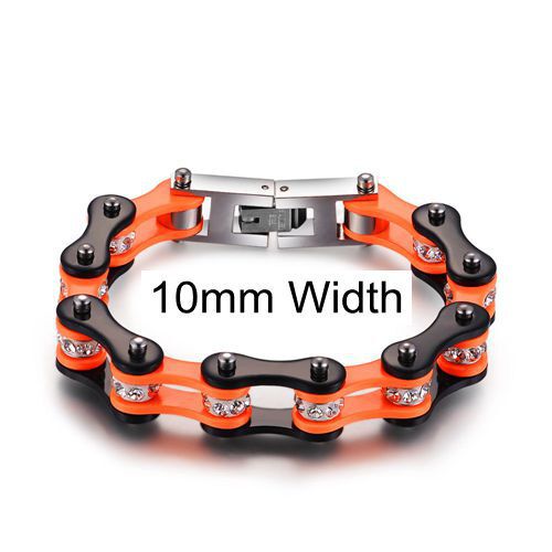 Foreign Trade Hot Selling Jewelry European and American Hip Hop Titanium Steel Men's Bracelet Orange Black Color Rhinestone Stainless Steel Bicycle Chain Bracelet