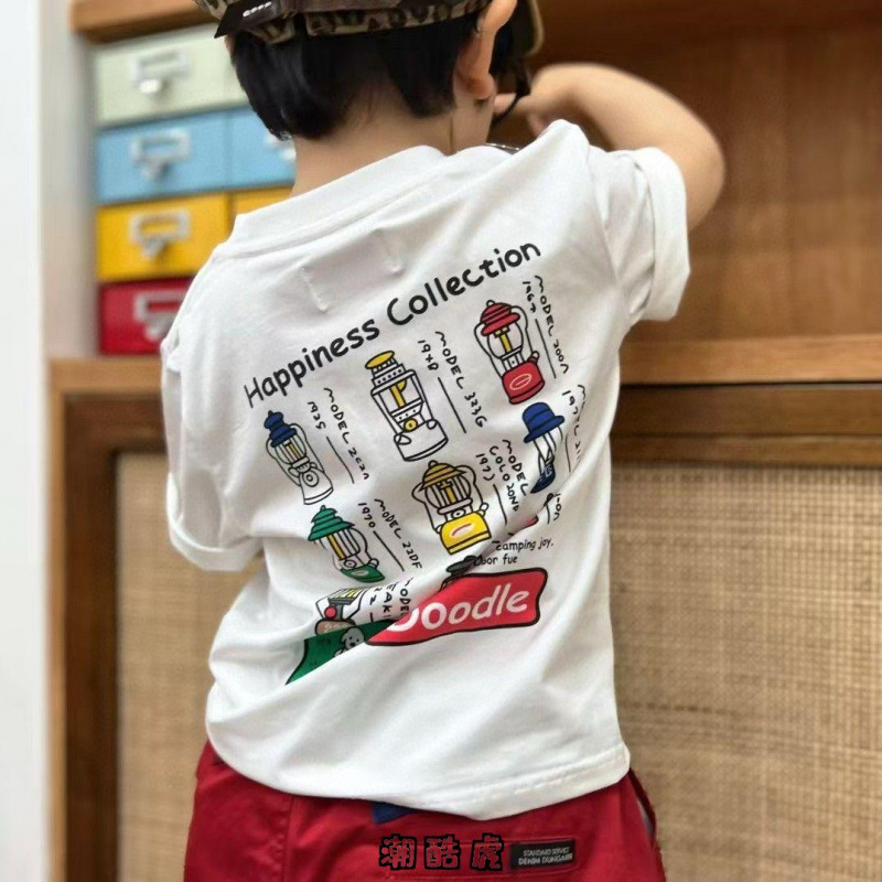 日系纯棉新款儿童T夏季2025印花男童中大童T恤洋气短袖卡通上衣|undefined