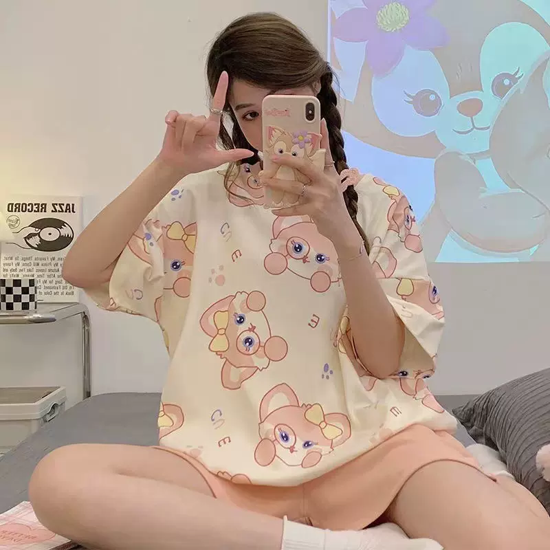 玲娜贝儿卡通圆领睡衣女短袖2025网红新款甜美家居服夏季两件套装