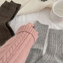 Winter and Autumn Thickened Cotton Wool Socks Solid Color Women's Medium Calf Socks Double-Needle Japanese Style Women's Socks Wholesale Zhuji