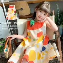 多巴胺穿搭女童連衣裙夏2024新款女孩背心裙兒童公主裙子夏季童裝