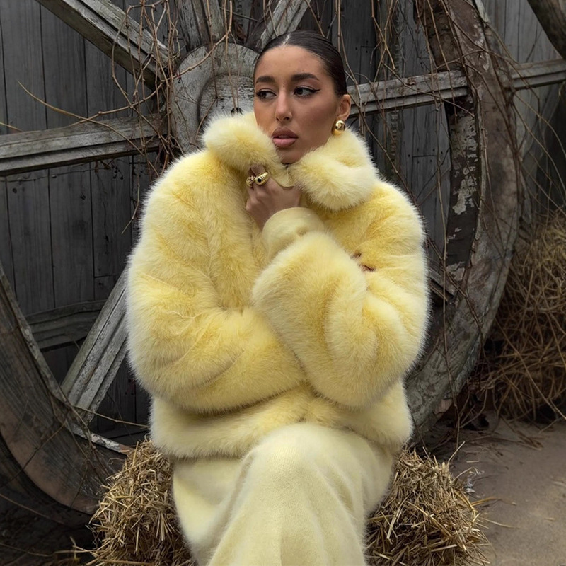 Autumn and Winter New Style Elegant and Environmentally Friendly Fox Fur Outwear Short Lapel High Fur Outwear European and American Cross-Border