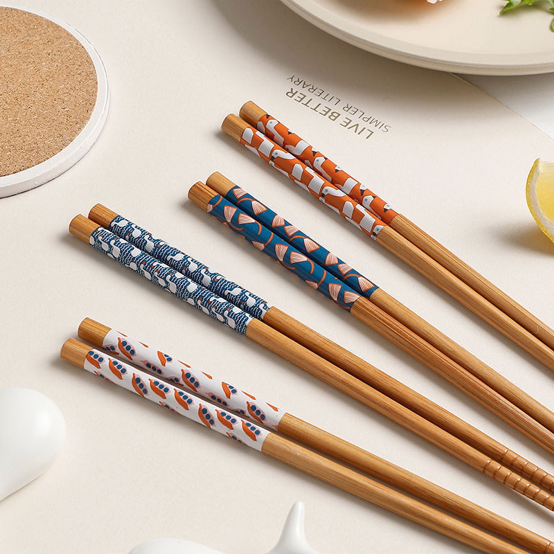 天然竹箸防湿防かび家庭装高級精品プリント箸セット高温火鍋箸分食箸|undefined