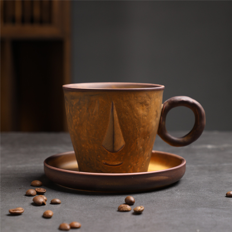 Estilo japonés vintage de cerámica taza de café y platillo traje creativo regalo taza de té de la tarde taza de café de gres