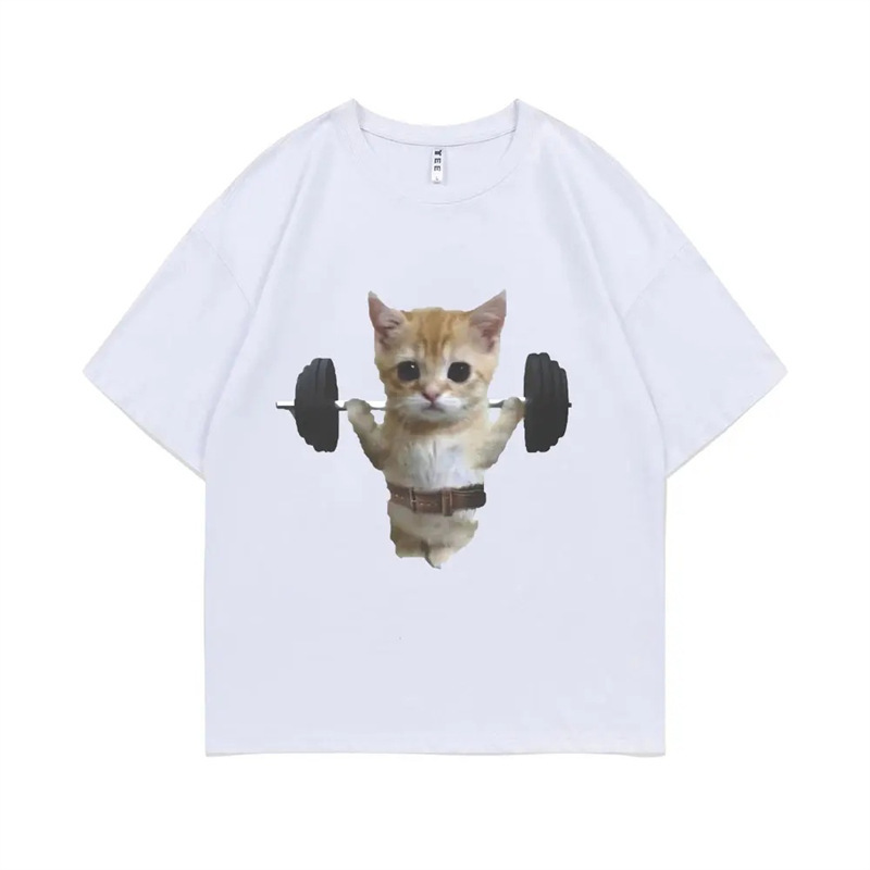 Women's and Men's T-Shirt with Cute Cat Pump Graphic Fitness T-Shirt Sulek Cover Gym Print Sam Fun