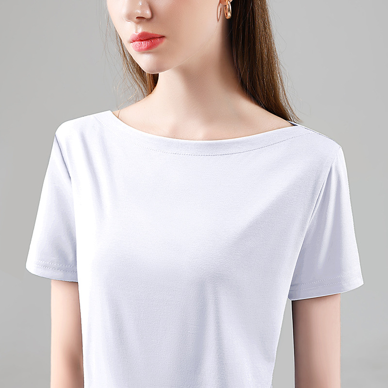 Camiseta de algodón seda de manga corta para mujeres verano 2024 nueva moda de mujer temperamento de hombro camisa de algodón helado camisa de cintura
