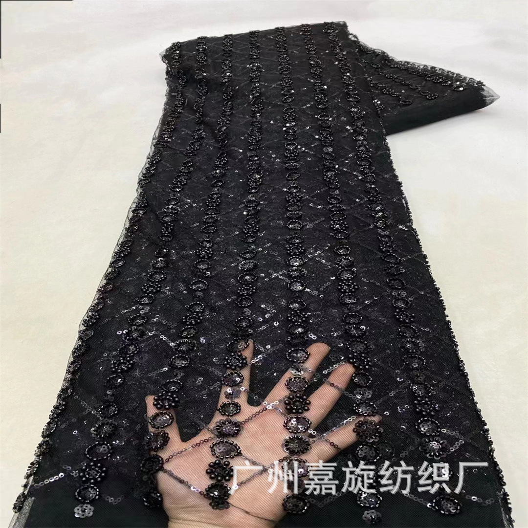Fabricado de boda pesado francés bordado sequinilla tubo de perlas bordado tela de sequillas bridales tela JX4174