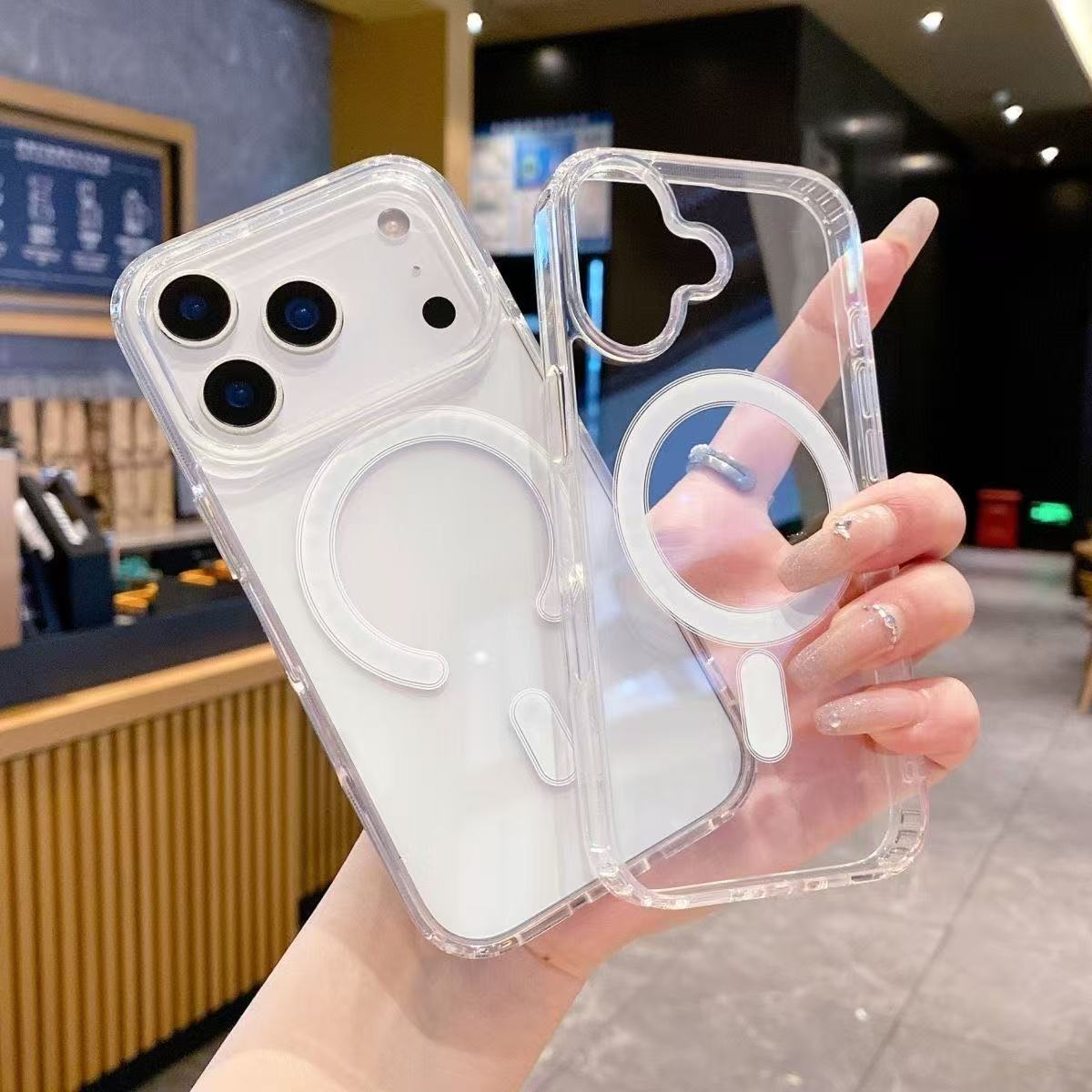 Magnetic Phone Case Suitable for Apple 17Promax Transparent Acrylic Iphone16Mag Safe Protective Case 15
