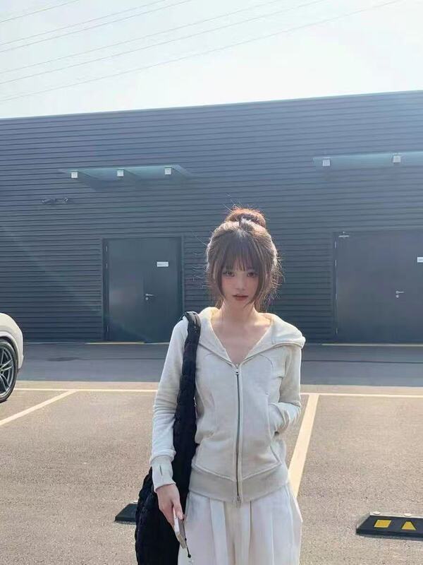 跨境纯棉复合韩系百搭运动外套纯欲修身连帽开衫拉链卫衣外套定制|undefined
