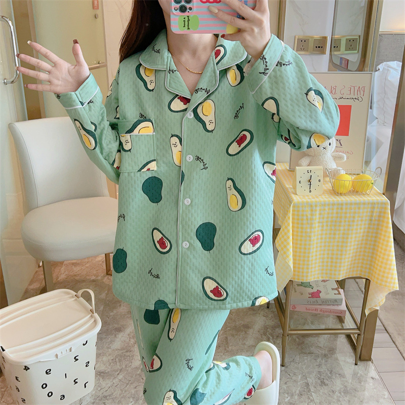 (2개) 봄, 가을 여성을 위한 새로운 잠옷, 퀼팅 라펠 가디건, 따뜻한 샌드위치 수트, 편안한 가을 겨울 캐주얼 홈웨어