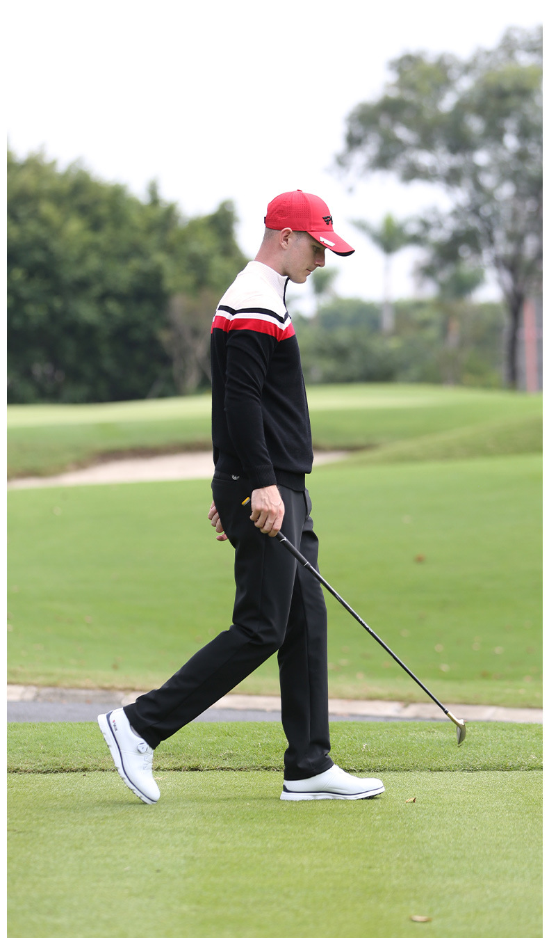 Áo len golf nam dài tay cổ đứng PGM phối màu giữ ấm — YF429-màu xanh hải quân, YF429-Màu đen chi tiết 5