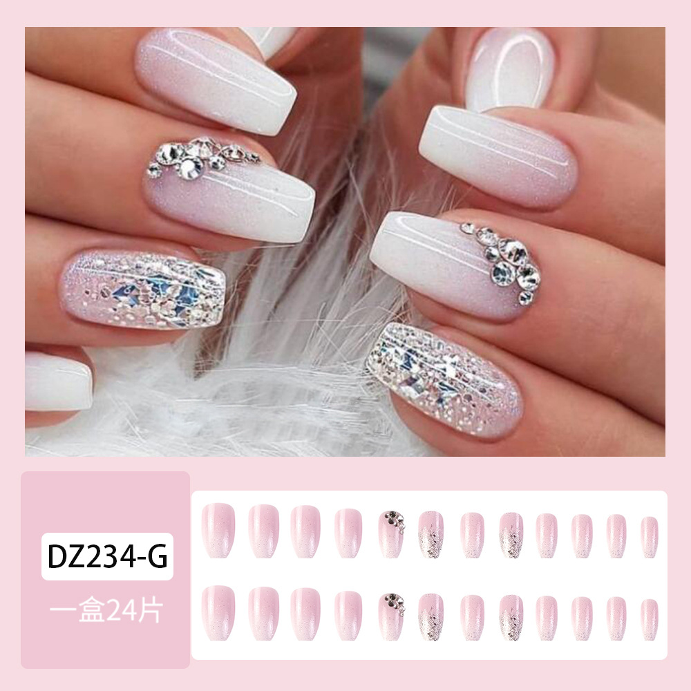 Ventas transfronterizas en caliente de color blanco de polvo de diamante de brillo de manicure ligero lujoso exquisito viento desgaste de uñas 24 piezas de parche de uñas